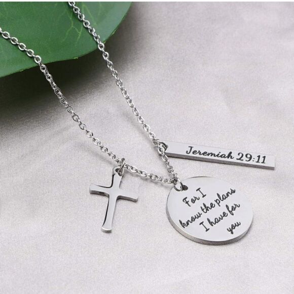 Cross Prayer Faith Bible Verse Religious Necklace - Picture 2 of 4